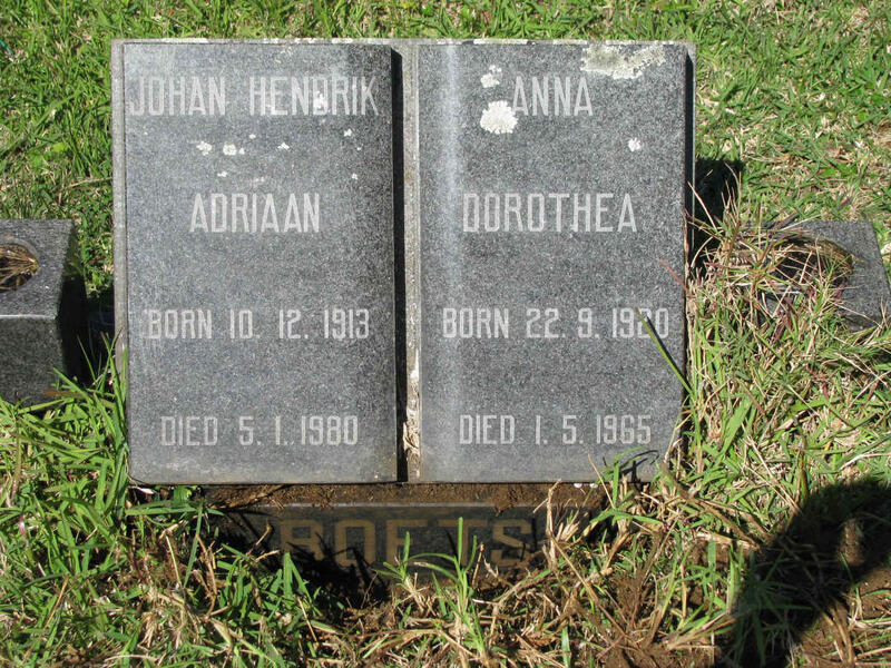 ROETS Johan Hendrik Adriaan 1913-1980 & Anna Dorothea 1920-1965