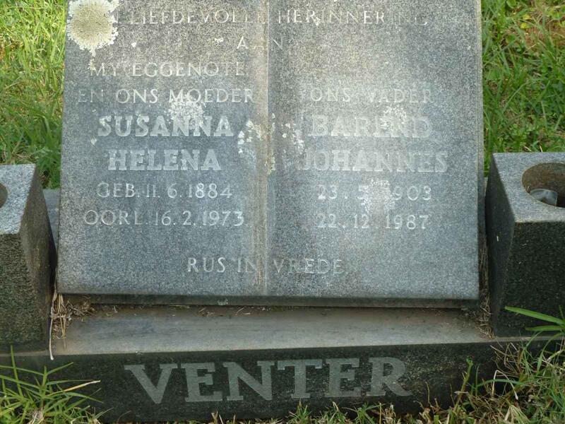 VENTER Barend Johannes 1903-1987 & Susanna Helena 1884-1973