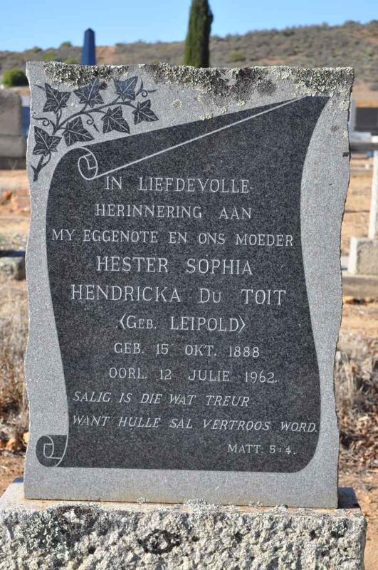 TOIT Hester Sophia Hendricka, du nee LEIPOLD 1888-1962