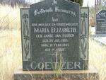 COETZER Maria Elizabeth nee JANSE VAN VUUREN 1885-1965