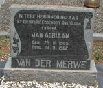 MERWE Jan Adriaan, van der 1905-1962