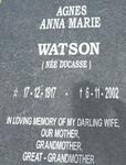 WATSON Agnes Anna Marie nee DUCASSE 1917-2002