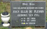 PLESSIS Joan Ellis, du nee VAN ZYL 1920-2002
