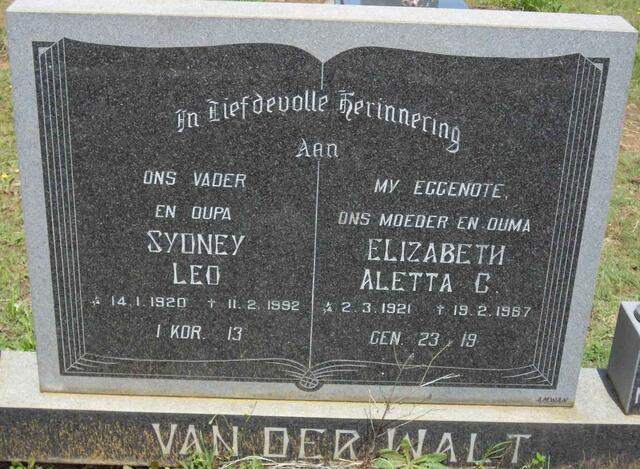 WALT Sydney Leo 1920-1992 & Elizabeth Aletta C. 1921-1987
