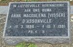 D'ASSONVILLE Anna Magdalena nee VISSER 1896-1981