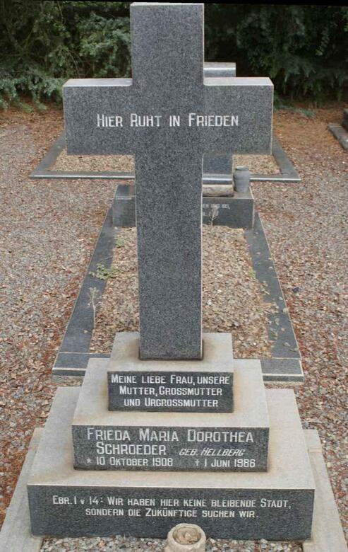 SCHROEDER Frieda Maria Dorothea nee HELLBERG 1908-1986