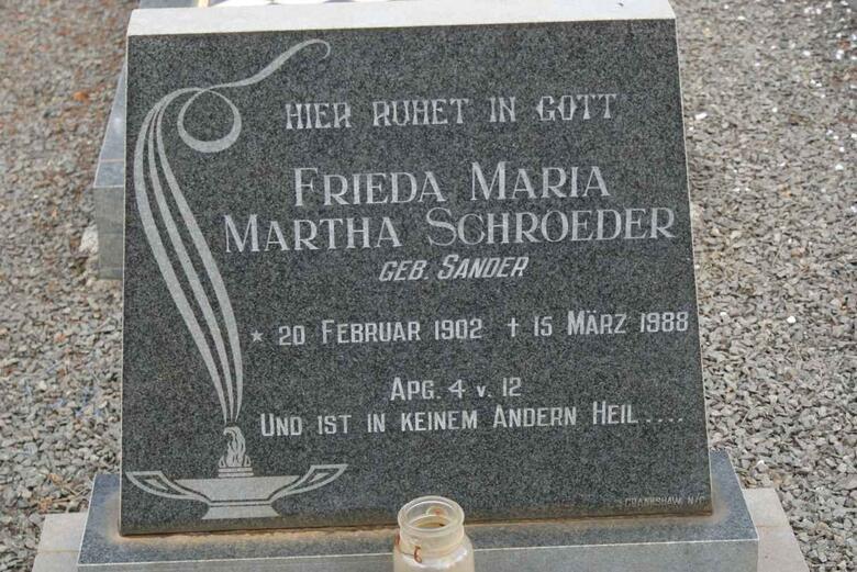 SCHROEDER Frieda Maria Martha nee SANDER 1902-1988