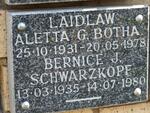 LAIDLAW Aletta G. nee BOTHA 1931-1978 :: SCHWARZKOPF Bernice J. nee LAIDLAW 1935-1980