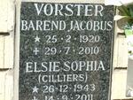 VORSTER Barend Jacobus 1920-2010 & Elsie Sophia CILLIERS 1943-2011