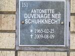 DUVENAGE Antonette nee SCHUHKNECHT 1965-2009