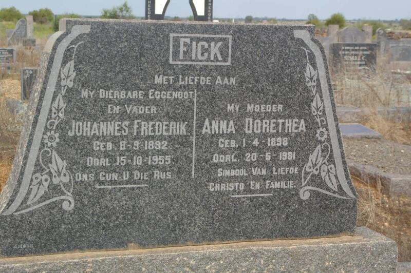 FICK Johannes Frederik 1892-1955 & Anna Dorethea 1898-1981