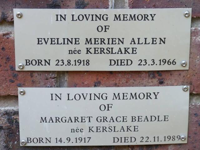 ALLEN Eveline Merien nee KERSLAKE 1918-1966 :: BEADLE Margaret Grace nee KERSLAKE 1917-1989