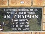 CHAPMAN Anna Magrieta 1916-1997