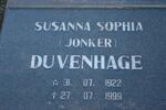 DUVENHAGE Susanna Sophia nee JONKER 1922-1999