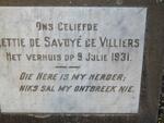 VILLIERS Lettie De Savoye, de -1931