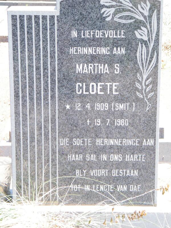 CLOETE Martha S. nee SMIT 1909-1980