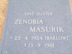 MASURIK Zenobia nee BARLOW 1924-1981