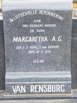 RENSBURG Margaretha A.G., van nee J. VAN VUUREN 1904-1975