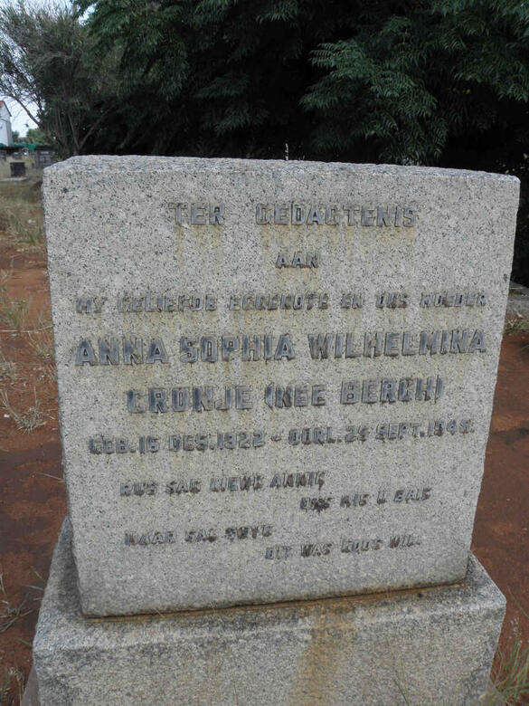 CRONJE Anna Sophia Wilhelmina nee BERGH 1922-1945