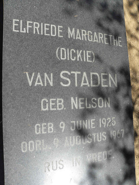 STADEN Elfriede Margarethe, van nee NELSON 1925-1967