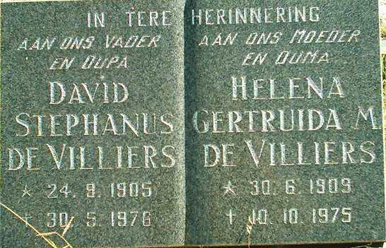 VILLIERS David Stephanus, de 1905-1976 & Helena Gertruida M. 1909-1975