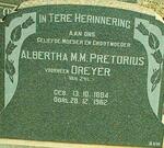 PRETORIUS Albertha M.M. voorheen DREYER nee VAN ZYL 1884-1962