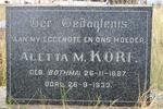 KORF Aletta M. nee BOTHMA 1887-1933