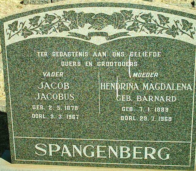 SPANGENBERG Jacob Jacobus 1878-1967 & Hendrina Magdalena BARNARD 1889-1968