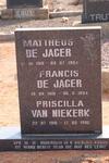 JAGER Mattheus, de 1918-1994 :: DE JAGER Frances 1918-1994 :: VAN NIEKERK Priscilla 1910-1996