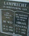 LAMPRECHT De Wet 1919-1998 & Abigail Susanna 1923-1996