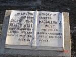 WEST George John Beatty 1827-1901 & Magdalena J. VAN AS 1855-1935