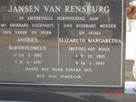 RENSBURG Andries Bartholomeus, Janse van 1915-1991 & Elizabeth Margaretha ROUX 1915-1997