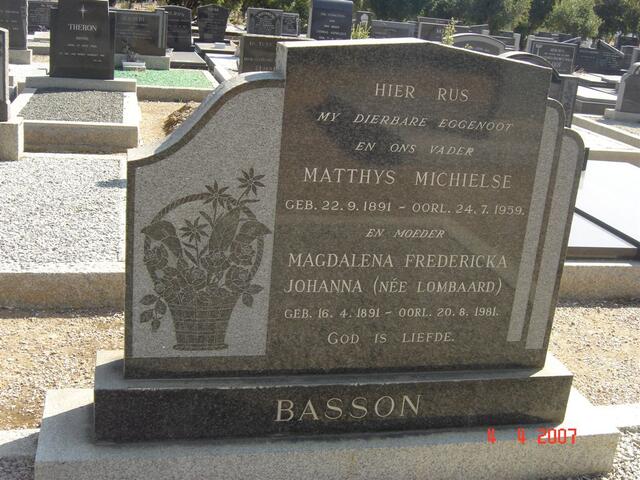 BASSON Matthys Michielse 1891-1959 & Magdalena Fredericka Johanna LOMBAARD 1891-1981