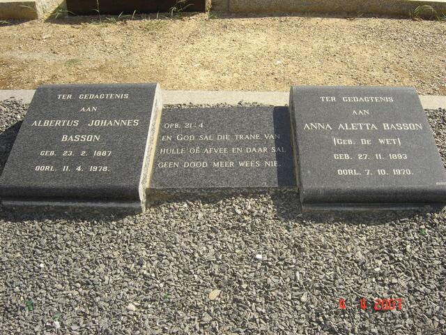 BASSON Albertus Johannes 1887-1978 & Anna Aletta DE WET 1893-1970