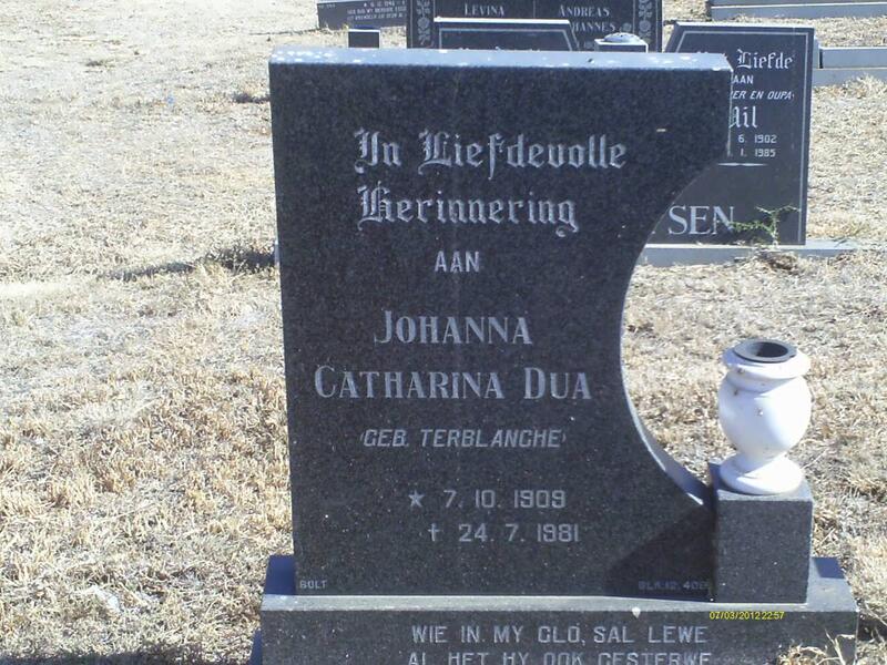 DUA Johanna Catharina nee TERBLANCHE 1909-1981