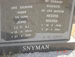 SNYMAN J.C.A. 1904-1992 & Hester Helena 1906-1982