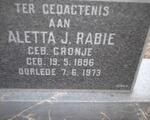 RABIE Aletta J. nee CRONJE 1896-1973