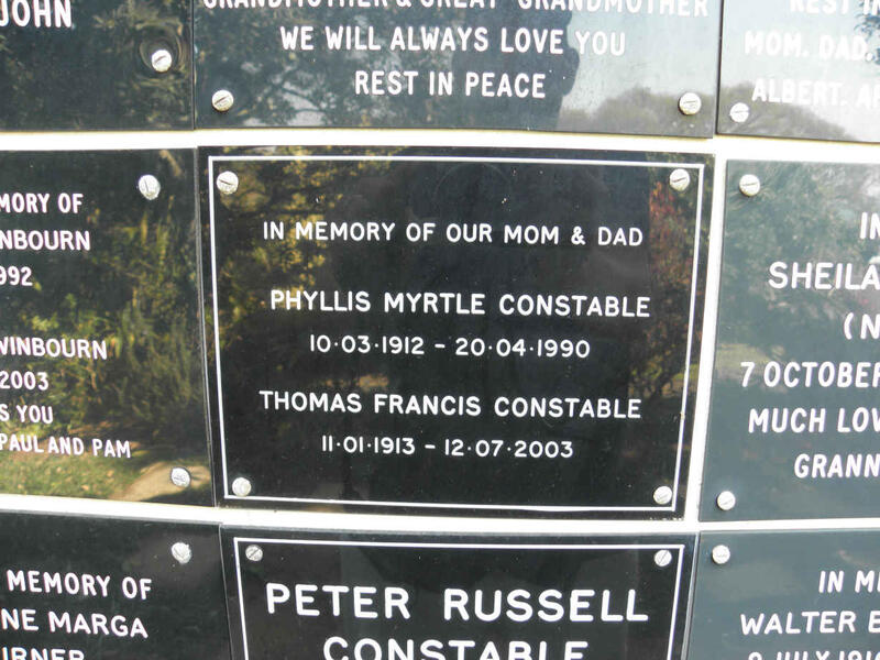 CONSTABLE Thomas Francis 1913-2003 & Phyllis Myrtle 1912-1990