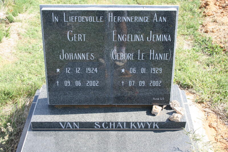 SCHALKWYK Gert Johannes, van 1924-2002 & Engelina Jemina LE HANIE 1929-2002