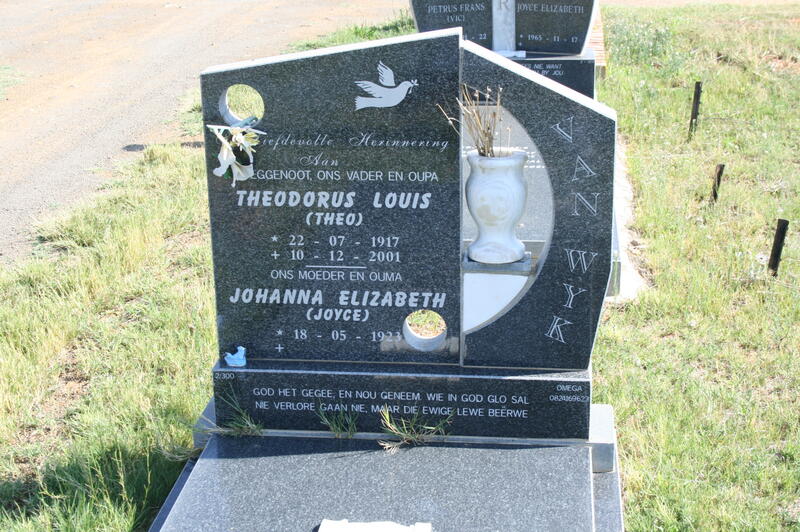 WYK Theodorus Louis, van 1917-2001 & Johanna Elizabeth 1923-