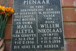 PIENAAR Willem Nikolaas 1924-1998 & Maria Aletta GERRYTS 1918-1996