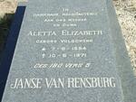 RENSBURG Jacobus Theodorus, Janse van 1891-1970 & Aletta Elizabeth VOLSCHENK 1894-1971