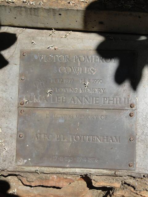 COWLES Victor  Pomeroy 1919-1990 & Alma Lee Annie Phillips :: TOTTENHAM Alec 1915-1976