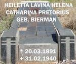 PRETORIUS Heiletta Lavina Helena Catharina nee BIERMAN 1891-1940
