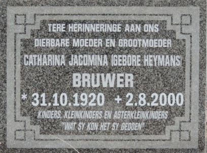 BRUWER Catharina Jacomina nee HEYMANS 1920-2000