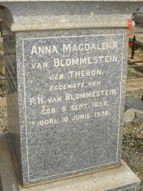 BLOMMESTEIN Anna Magdalena, van nee THERON 1858-1936
