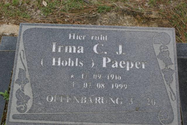 PAEPER Irma C.J. nee HOHLS 1916-1999