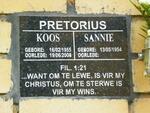 PRETORIUS Koos 1955-2008 & Sannie 1954-