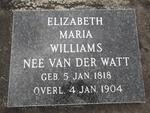 WILLIAMS Elizabeth Maria nee VAN DER WATT 1818-1904