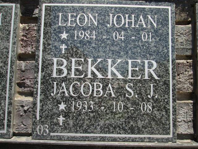 BEKKER Jacoba S.J. 1933- :: BEKKER Leon Johan 1984-